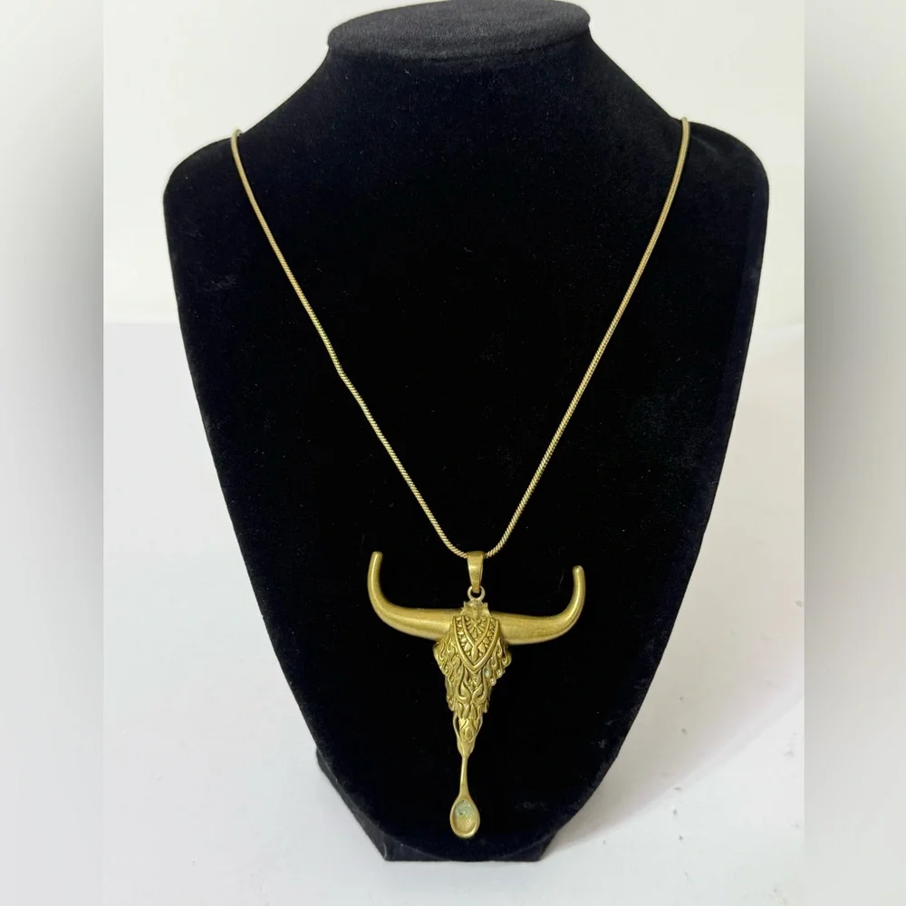 Mini Spoon Mens Brass Necklace‎ Bull Skull Tribal Pendant 28